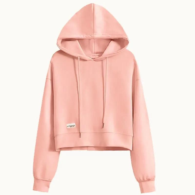 Kapuzenpullover Bonbonfarbenes Kapuzensweatshirt Damen Kurz Langärmlig Frühling und Herbst Einfarbig Tide Dünner Pullover Jacke Oberteil