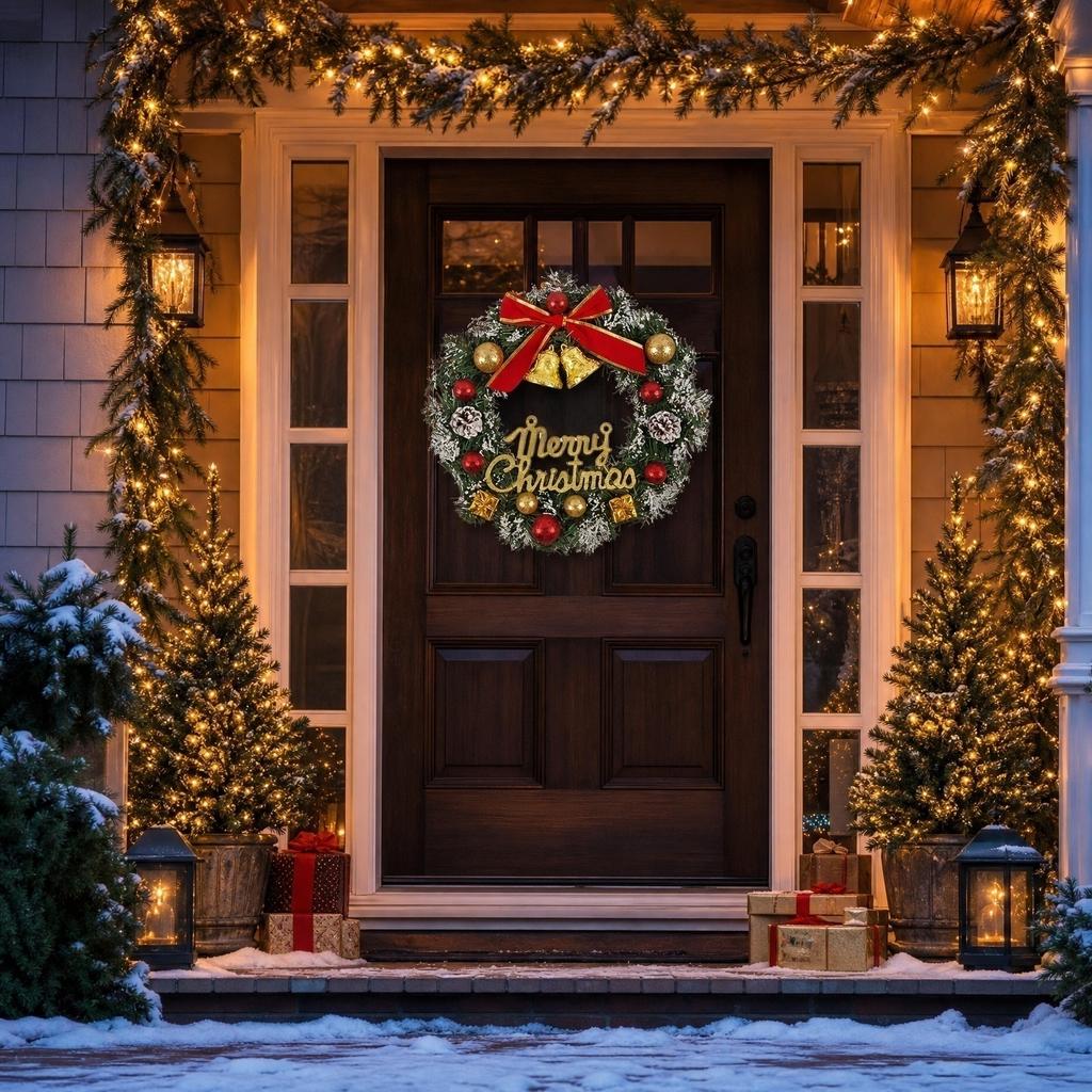 Artificial Christmas Wreath with Bells and , 35cm Holiday Home Door Wall Decor
