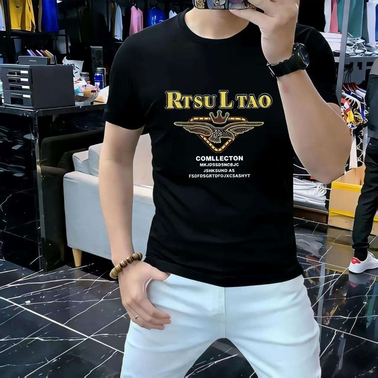 

Summer Men s T-shirt Thin and Versatile Solid Color Short Sleeved T-shirt Men s Top M чорний