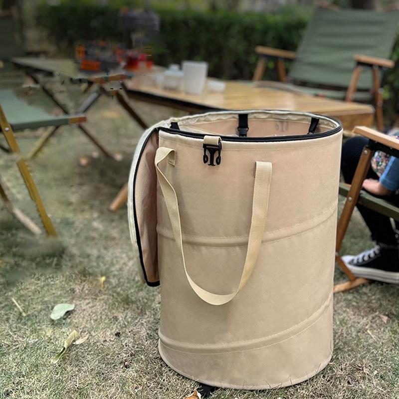 Home Camping Trash Can Pop-Up Circular Storage Pail Canvas Foldable Recycling Bin Outdoor Garbage Garden Yard Garbage Bag New
