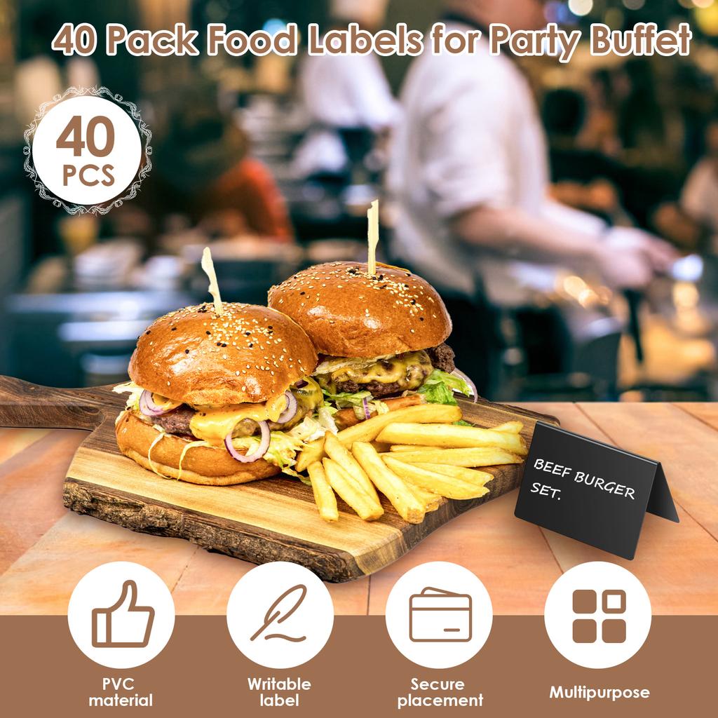 40Pcs Reusable Plastic Mini Chalkboard Sign Versatile Double Sided Chalk Board Food Label for Restaurant Cafe Office