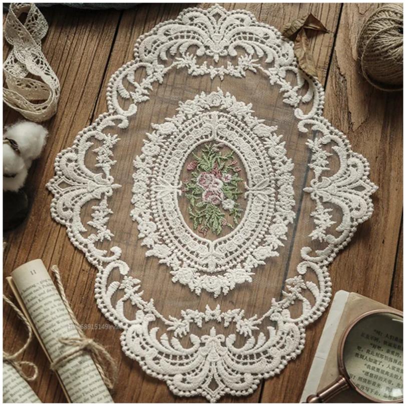 1PC Dinning Table Cover Embroidered Table Cloth Elegant Round Lace Tablecloth Coffee Coasters Napkin Party Wedding Decoration