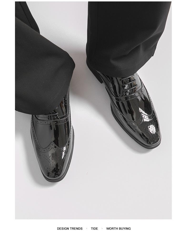 Men's Formal Gold Mirror Brogue Leather Shoes - Large Size, Lace-up Wedding Groom Attire