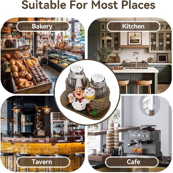 Funny Salt and Pepper Shakers with Chef Figurines Holder, Resin Chef Ornament Spice Jars Holder Restaurant Kitchen Decor(#1)