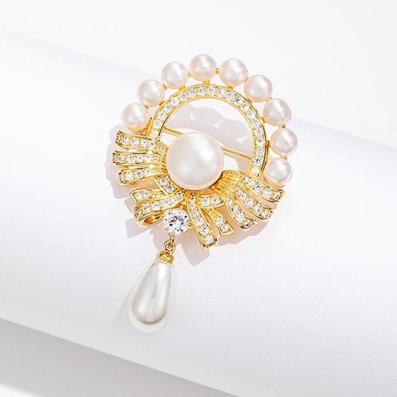 Broșă Baroc Elegantă în Formă de Picătură de Apă cu Perlă Imitată pentru Femei Bijuterii de Lux pentru Petrecere Cadou Accesorii Acul de Haină