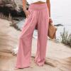 Cross2026 Women's Comfortable Cotton Linen Mid-Waist Long Pants - Casual Spring European American Style