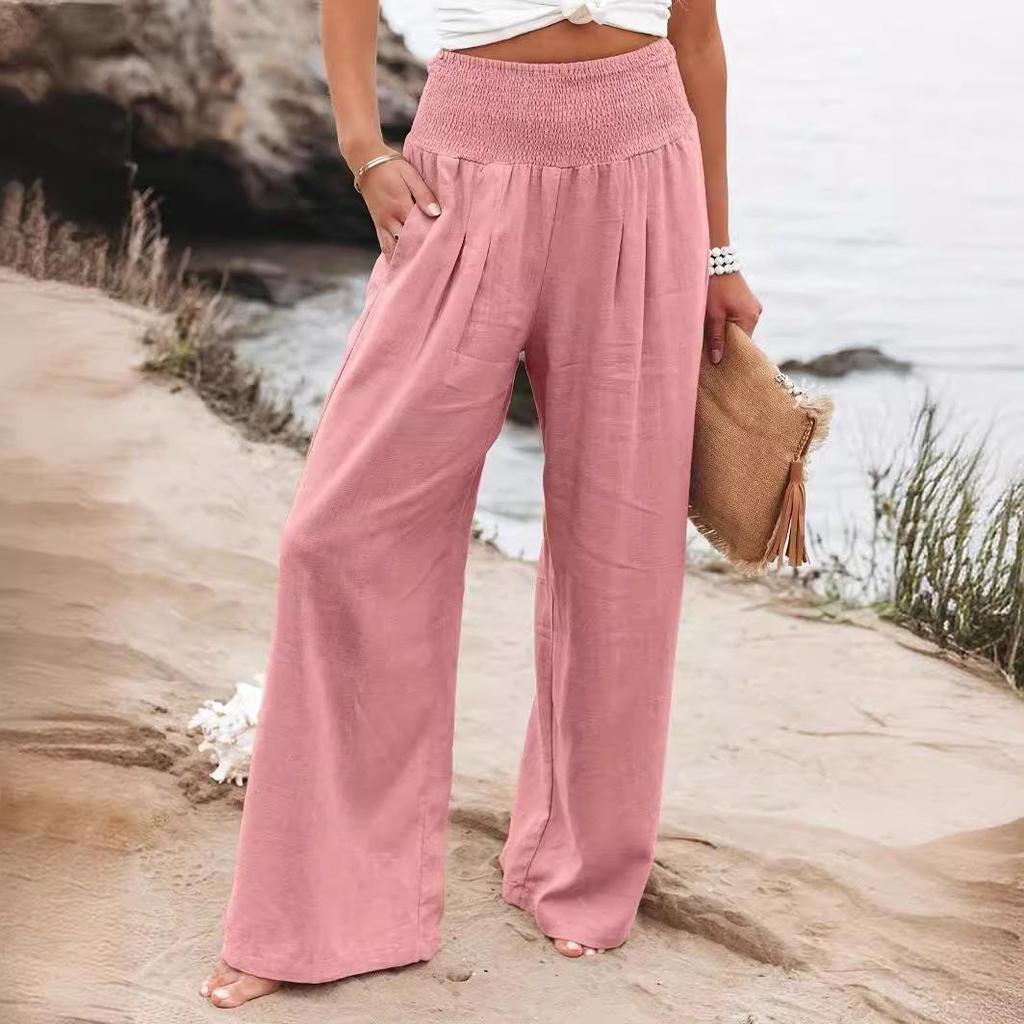 Cross2026 Women's Comfortable Cotton Linen Mid-Waist Long Pants - Casual Spring European American Style