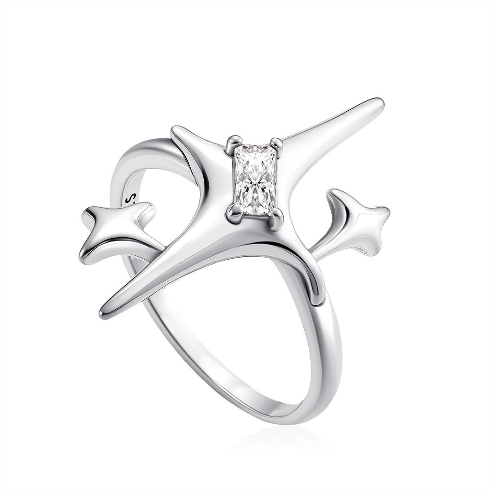925 Silver Ring Women Star Moon Galaxy Pattern Fashion Jewelry Romantic Valentine's Gift Engagement Party Trendy Gift
