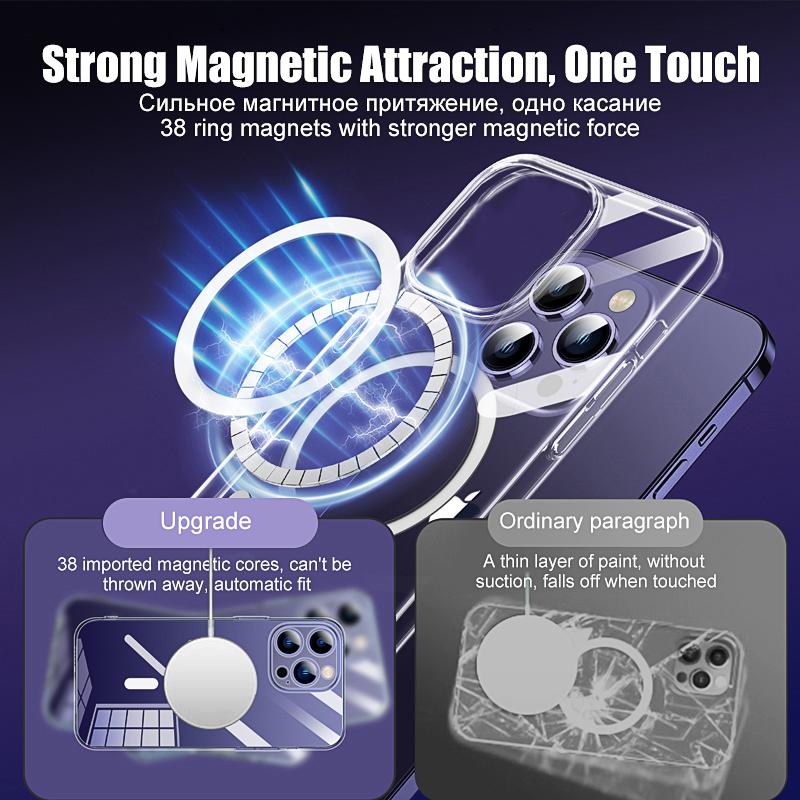 For Magsafe Original Magnetic Cases For iPhone 15 14 13 12 11 Pro Max XR X XS 8 Plus Wireless Charge Case Clear Cover Accessory