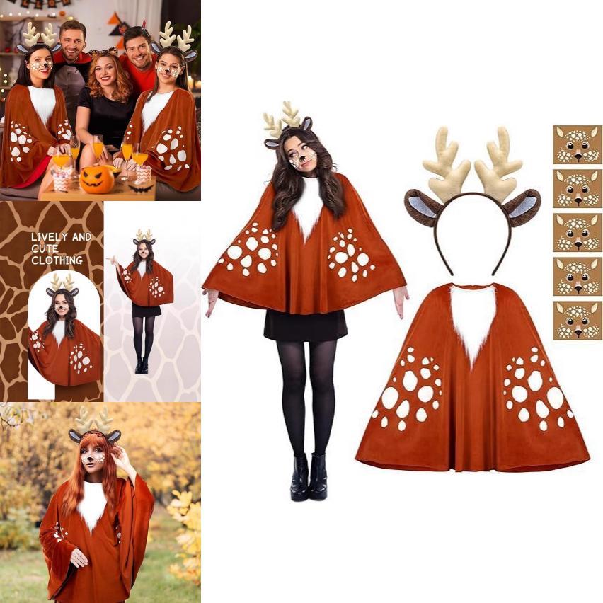 Reindeer Cosplay Cloak For Women With Face Decor For Halloween And Christmas Events