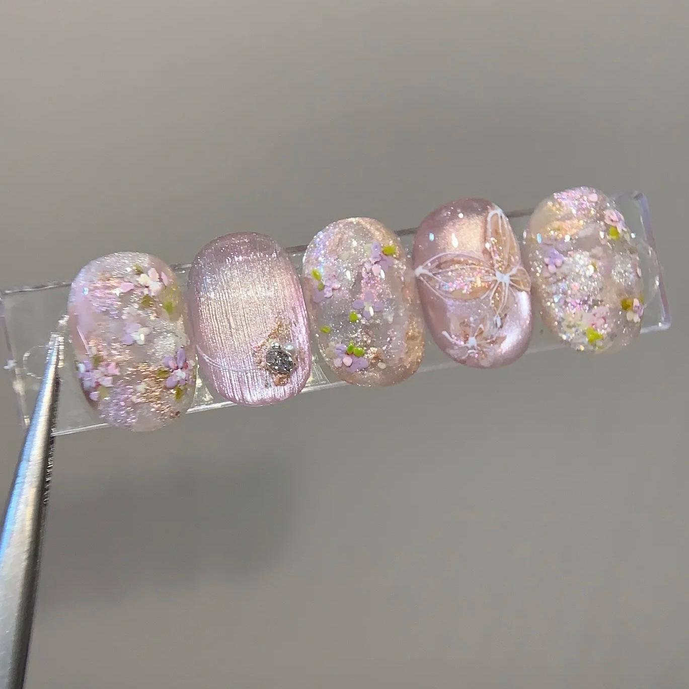 

Gilded Butterfly Spring Flowers Pink Gradient Nail Art Patches - Korean Style