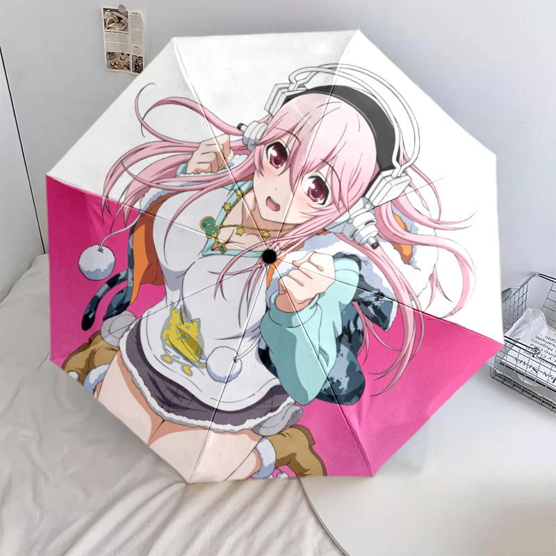 Super Sonico  pattern, automatic folding umbrella, portable and foldable design, 8 ribs, a Christmas or birthday gift.