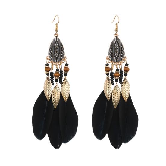 1 Pair Beads Multicolor Retro Drop Earrings Bohemian Long Feather Hook Earrings Party Jewelry