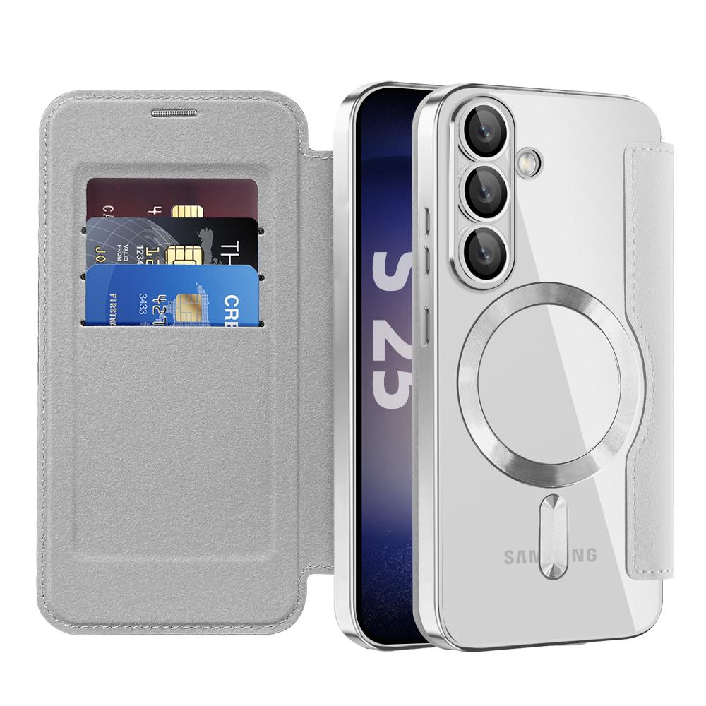For Samsung Galaxy S25 Case Compatible with MagSafe RFID Blocking Leather Phone Cover