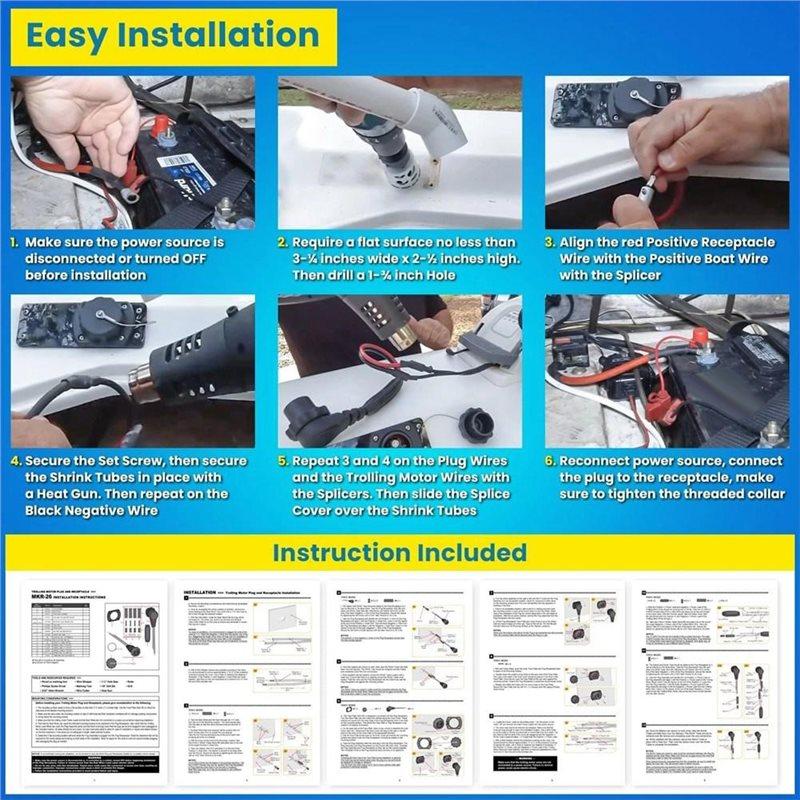MKR-26 MKR-27 MKR-28 Marine Trolling Motor Plug Receptacle Circuit Br Breaker Kit 1865120 1865115 60A Kota Freshwater Saltwater