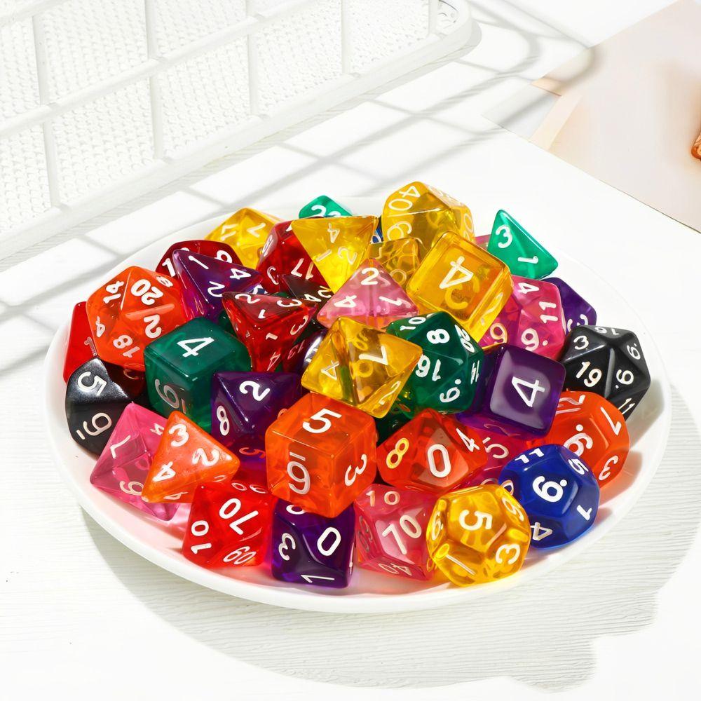 7pcs Polyhedral Dice Set With Black Storage Bag, Transparent & Solid Color Table Board Game Role Playing Party Accessories YMY