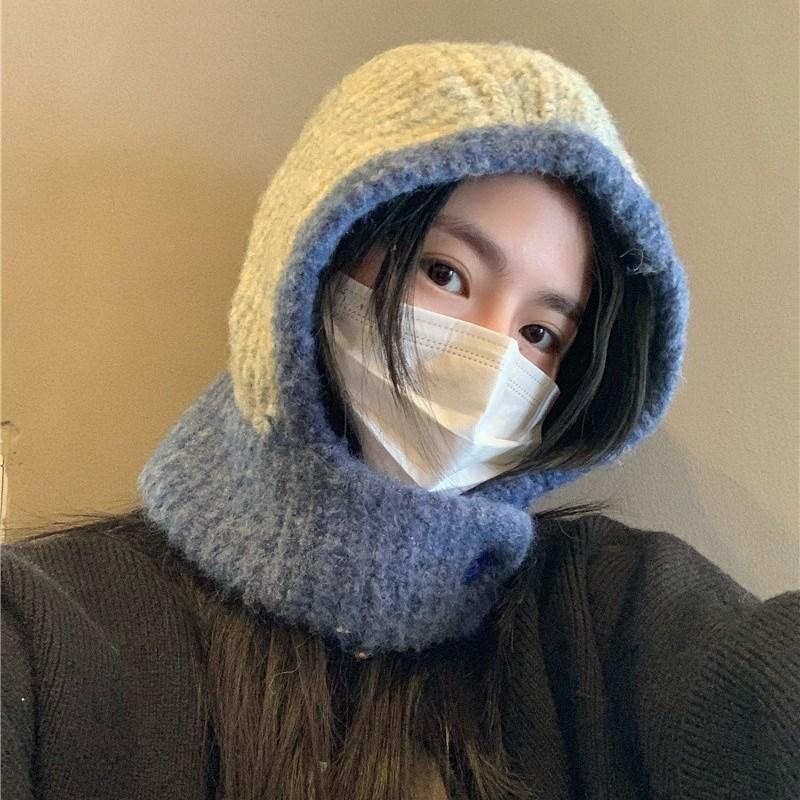 Japanese Autumn and Winter New Warm Hat Scarf Integrated Female Couples Ear Protection Knit Hat Trendy Balaclava Hat