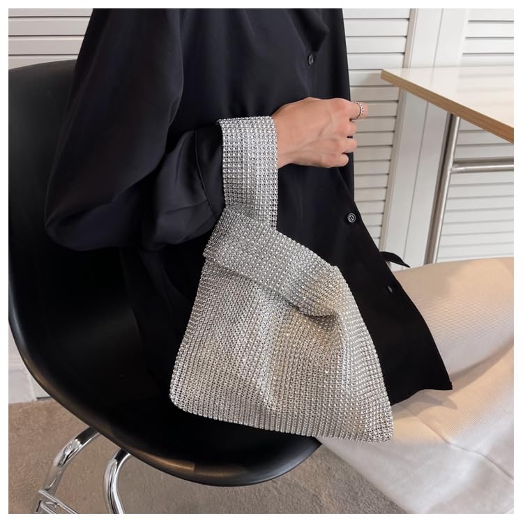 Tote Stylish Wedding [MELTIME] Women's Bag, Tote, Sub-Bag, Handbag, Trendy, Stone, Glitter, (Silver)