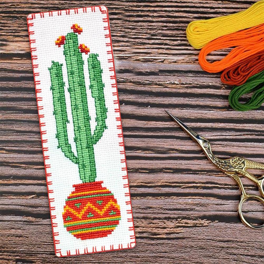 11CT Stamped Double-Sided Bookshelf Crossstitch Bookmark Art Projects 18x6cm Needlework Embroidery Craft Kit for Book Lovers