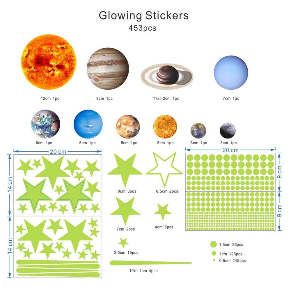 453Pcs Glow In The Dark Wall Sticker Ceiling Solar System Galaxy Stars Nursery Luminous Wall Stickers for Kids Bedroom Decor