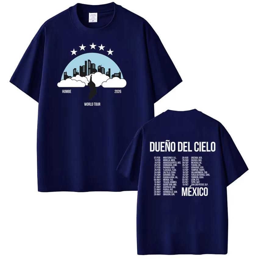 Humbe Dueno Del Cielo 2026 World Tour Tees Men Women Harajuku T Shirt Fashion Hip Hop Gothic Punk Cotton Tshirts Streetwear