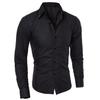 Men Fashion Solid Color Turn Down Collar Long Sleeve Slim Fit Blouse Shirt Top