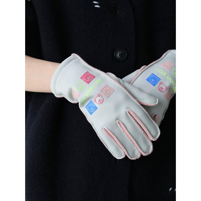 New thermal gloves women's autumn and winter cute bear velvet outdoor windproof waterproof cycling non-slip riding