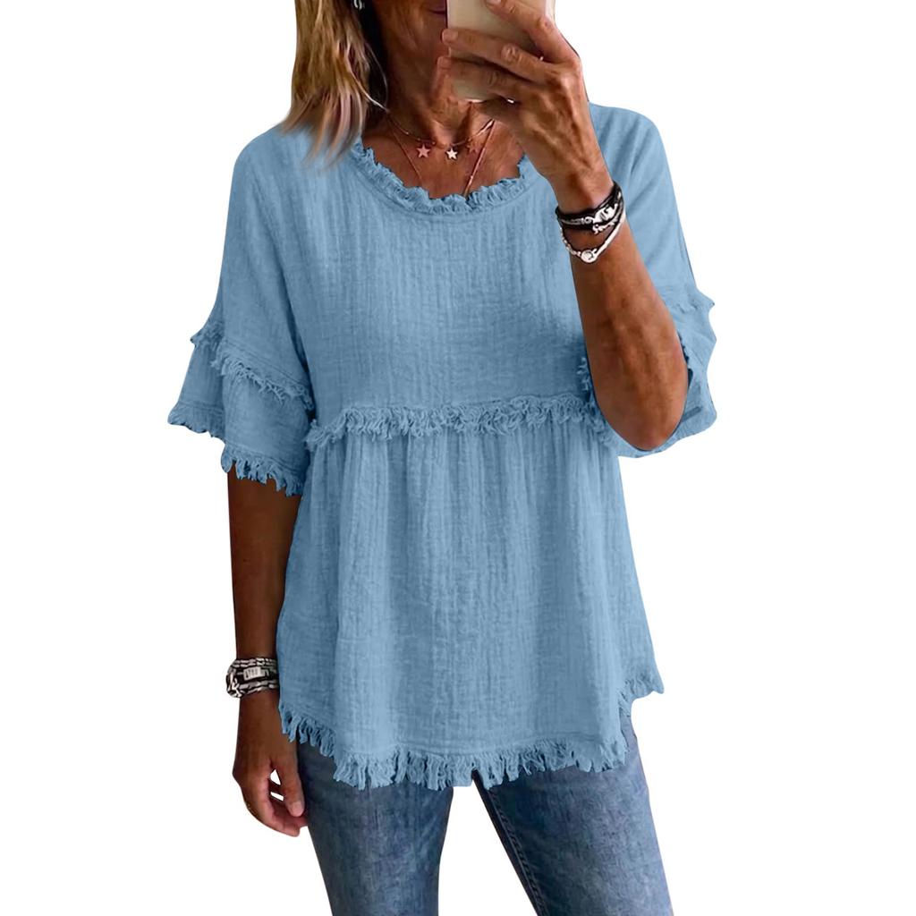 Womens Spring Tops Casual Loose Fit Womens Summer Shirts 2026 Short Sleeve Tshirts Shirts for Women Dressy Tops for Women