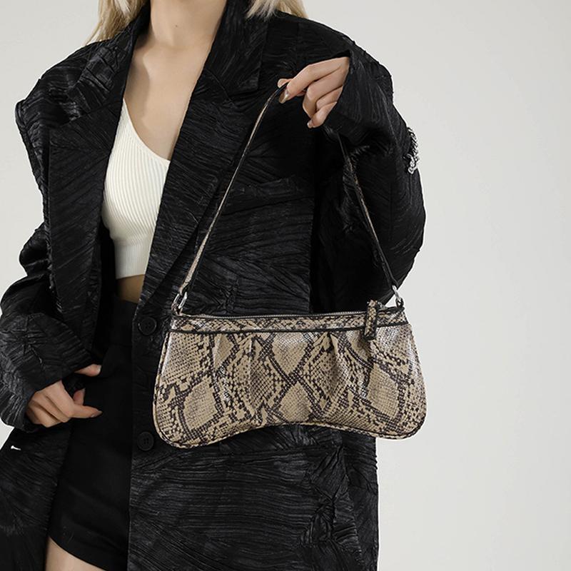 Yogodlns Vintage PU Fashion Shoulder Bag Zipper Closure Snake Skin Print Underarm Bag Women's Trendy Handbag Designer Bag