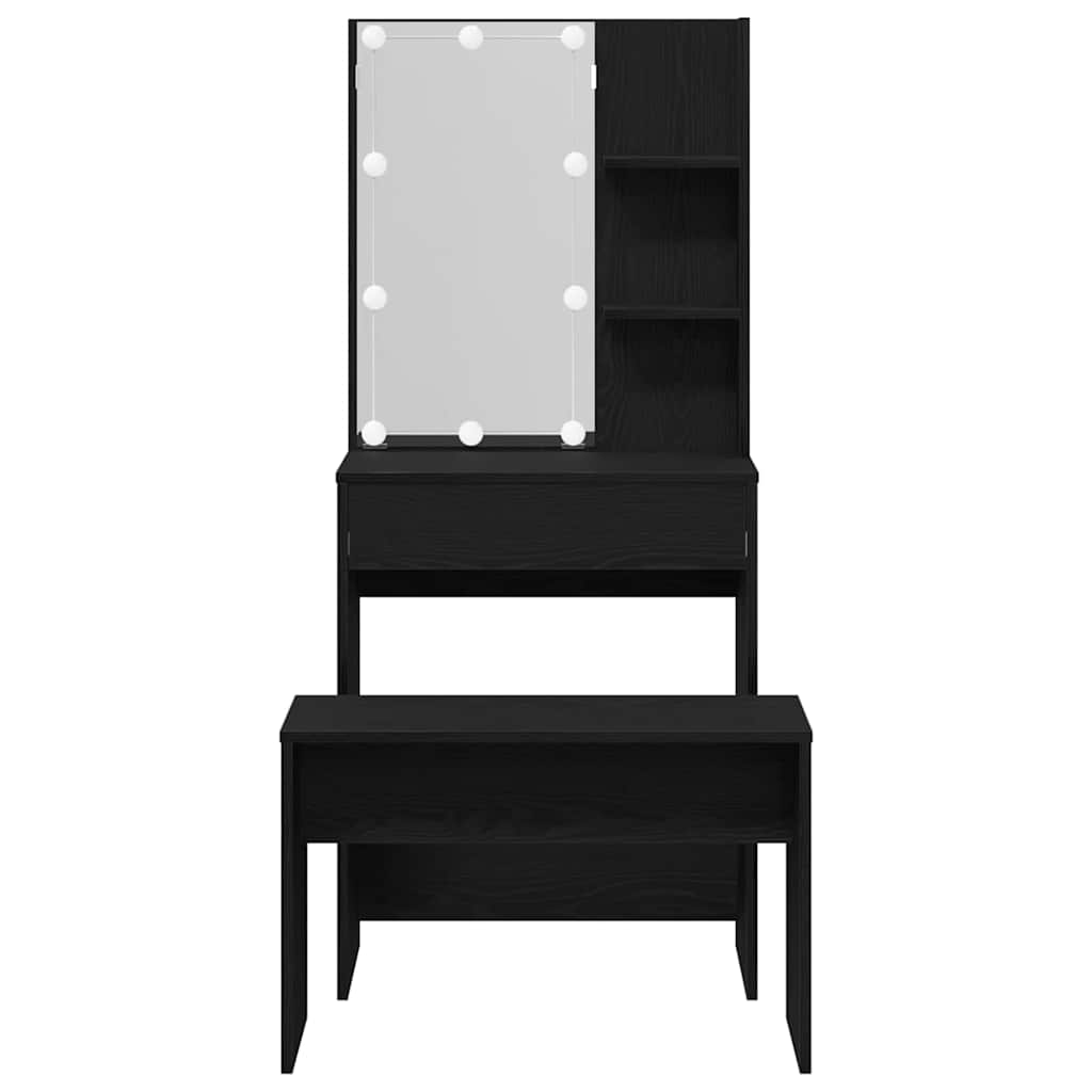LED Vanity Table Set 2 pcs Black Oak Effect Particleboard