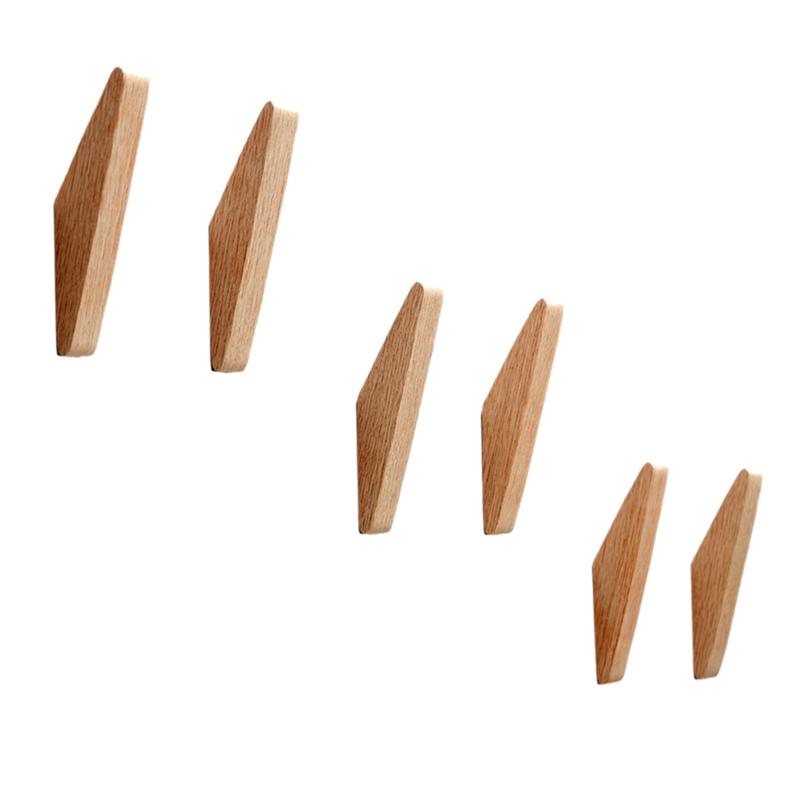 B97A-4Pcs Decorative Wood Wall Hooks Key Hook Clothes Hat Scarf Handbag Hanger Hook Kitchen Bathroom Decor Hook
