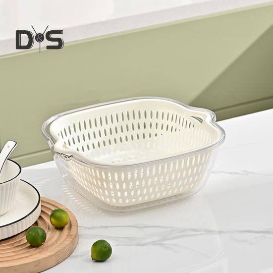 1/3Pcs Double-layer Fruit Vegetable Wash Basins Drain Baskets with Handle Food Grade BPA Free Easy to Clean Storage Baskets