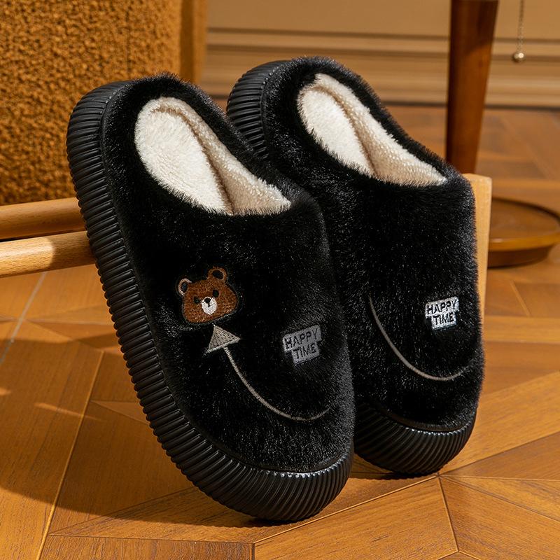 New cotton slippers women's autumn and winter indoor home thick bottom non-slip warm plush bear cotton slippers