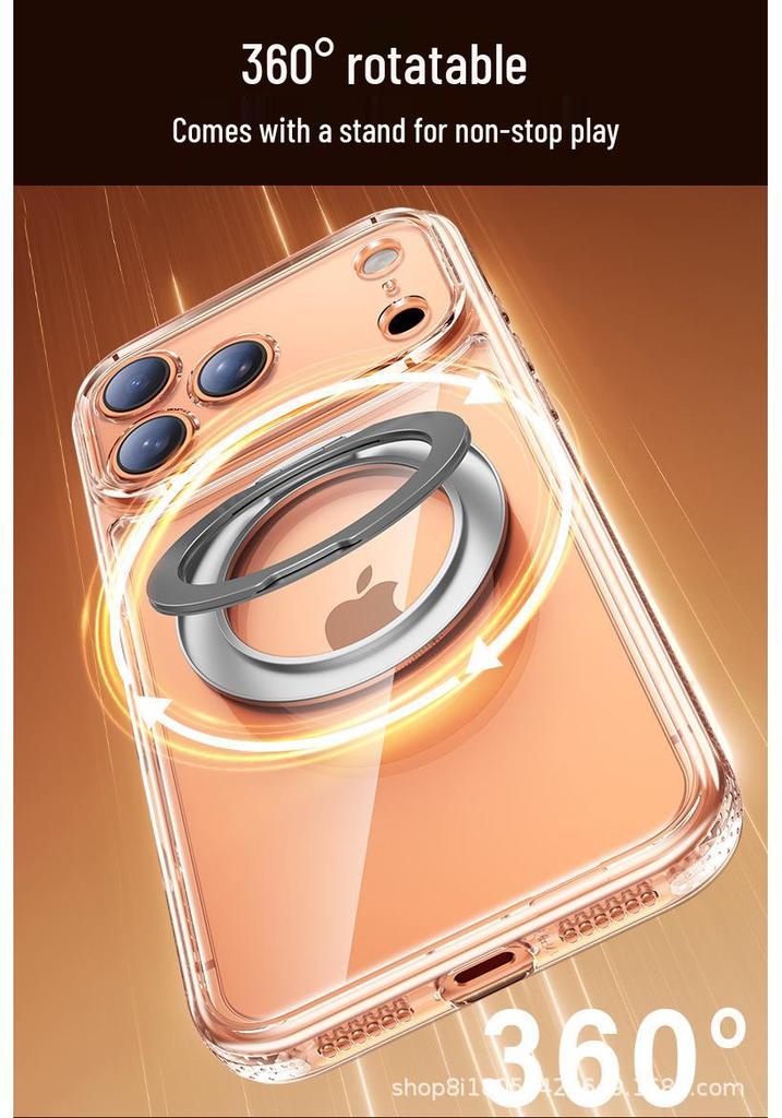 Compatible with iPhone 17 Pro: Magnetic Suction Phone Case, 360° Rotating Stand, Large Hole Design, Drop Protection.