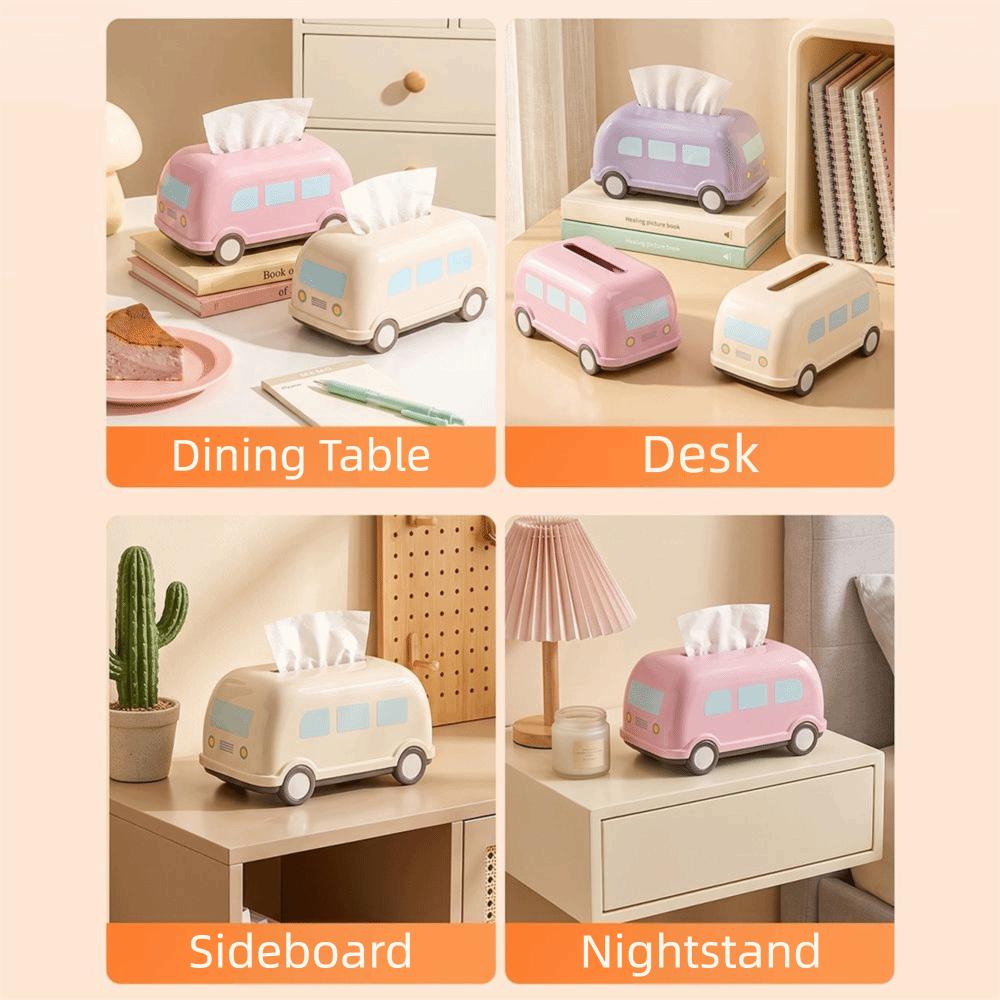 Large Capacity Bus Tissue Box Retro Spring-Loaded Cartoon Napkin Dispenser Wide Mouth Creative Tissue Storage Case Office