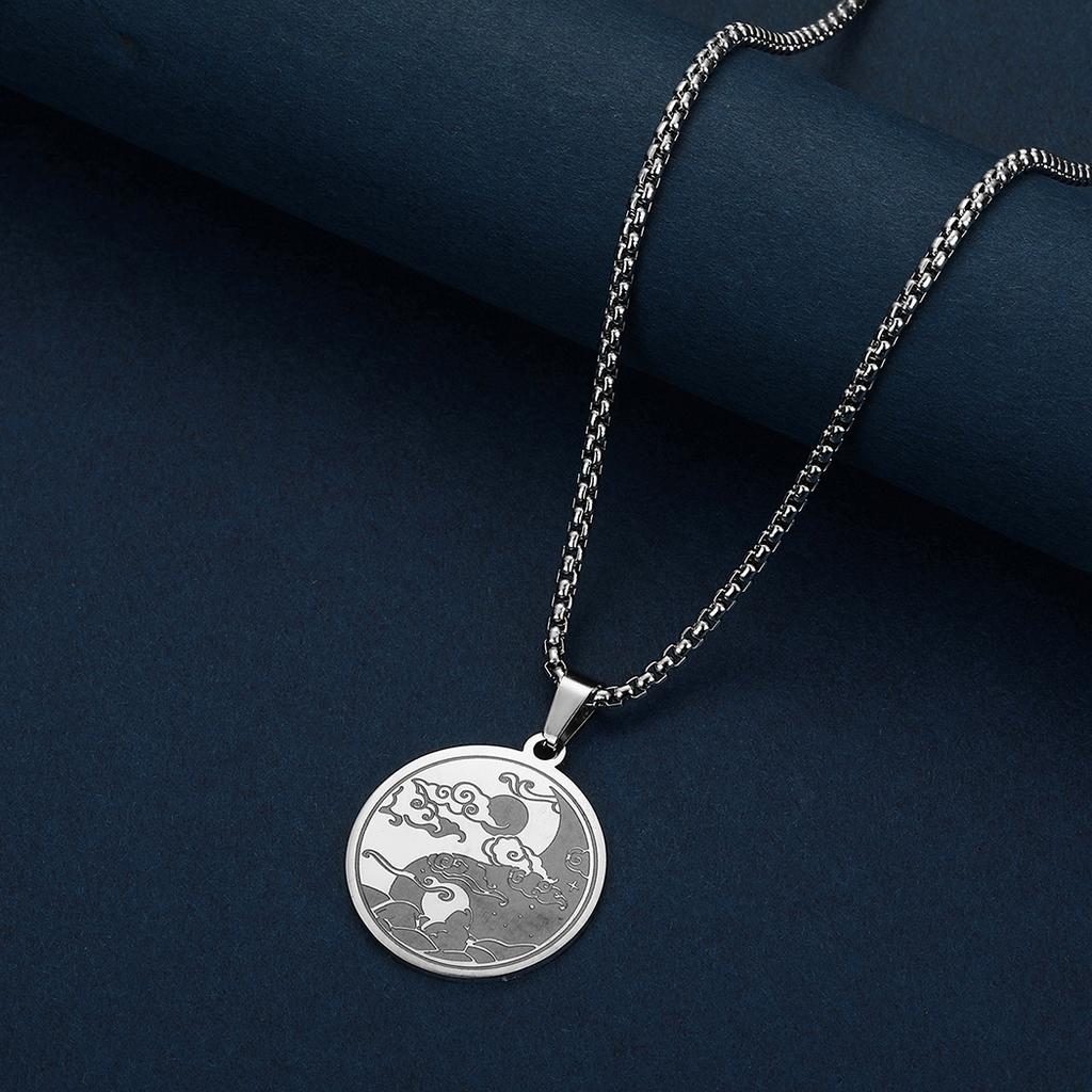 Kinital Exquisite Laser Carving Ancient Egypt Yin Yang Night Moon Lover Pendant Fashion Jewelry Stainless Steel Necklace