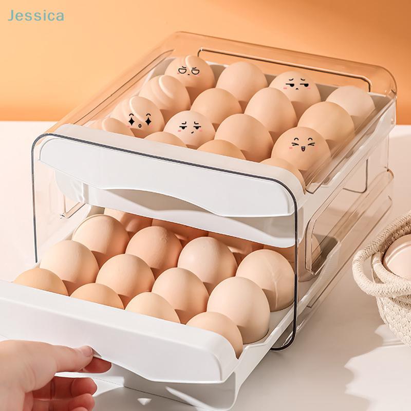 Automatic Rolling Egg Rack Double-Layer Drawer Refrigerator Organizer Plastic Egg Storage Box