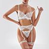 Sexy underwear French ultra-thin embroidered lace bra garter belt large size erotic underwear set