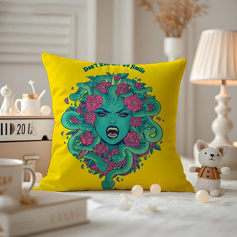 Funny FriendsCartoon Illustrations Cushion Cover Anti-dustmite Pillowcase Invisible Zipper Silky Short Plush Sofa Cushion Cover