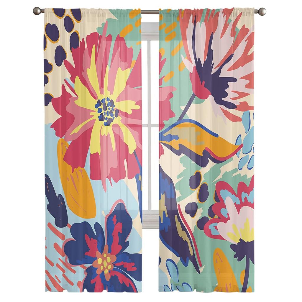 Blumen-abstrakte bunte transparente Vorhänge für Wohnzimmer, Schlafzimmer, Heimdekoration, Küche, Tüll für Fenster, Voile-Vorhänge