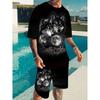 Summer Casual Holiday 2-piece Set Men's Animal 3D Printed Fashionable Comfortable Oversized Breathable Sports Wear