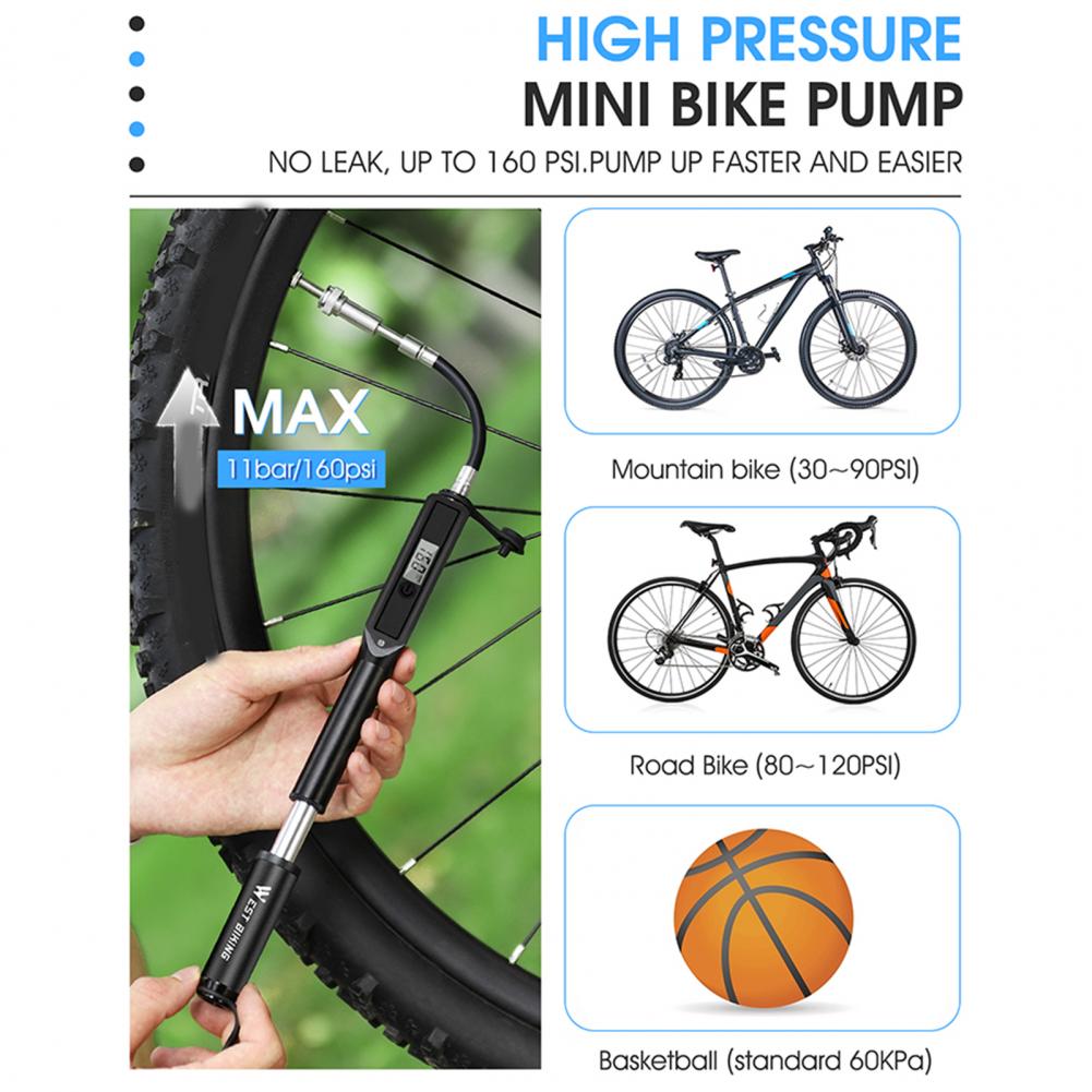 Handheld Tire Pump Aluminum Alloy Telescopic Bike Pump With Built-in Inflation Hose for MTB