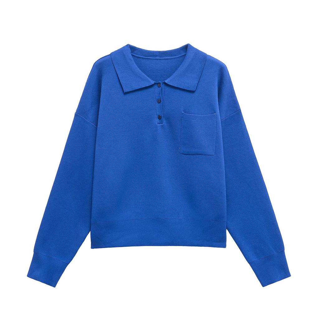 Spring 2025 Women's European & American Style Casual Knit Sweater with Pocket Detail