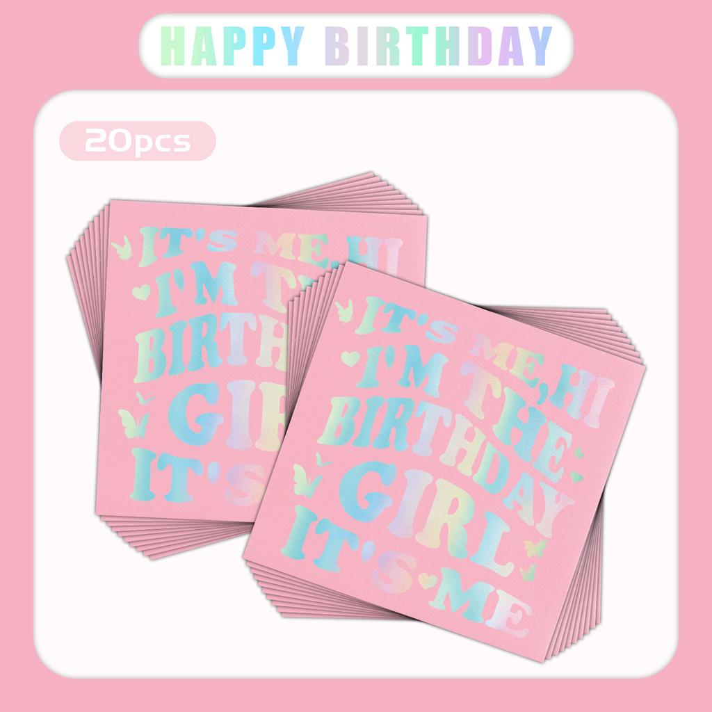 20/40/60pcs Colorful Pink Letter Millennium Style Festival Party Napkins, Family Birthday Party Decoration Napkins