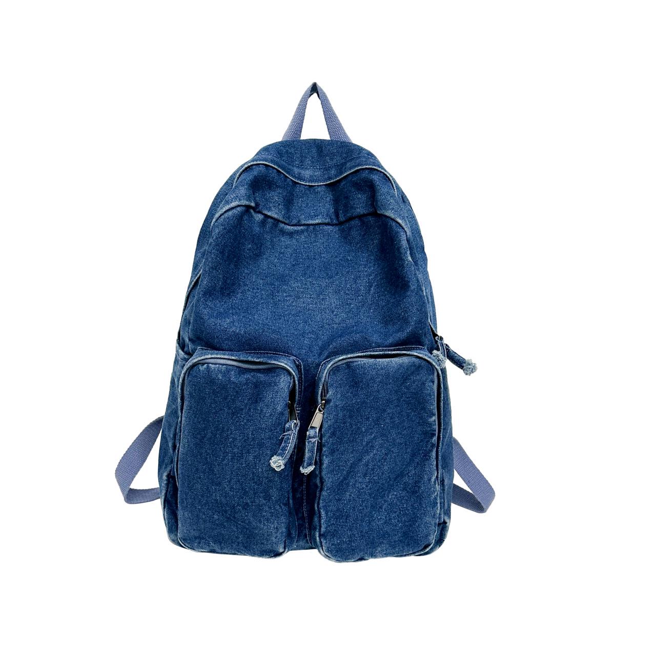 

2025 Japanese Washed Denim Backpack - Large Capacity College Style for High School & University Students, Ideal for School & Travel глубокий/синий