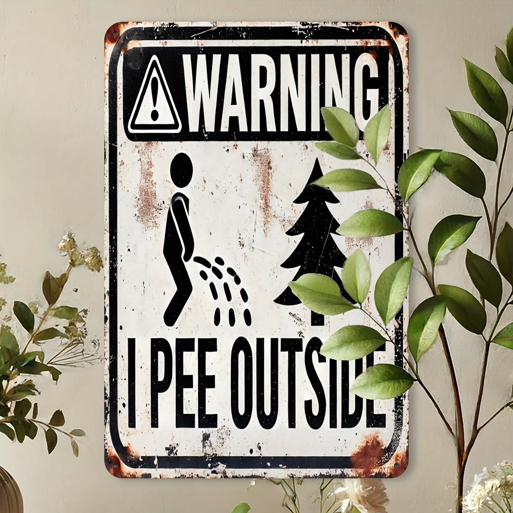 Vintage Iron Warning Sign "I PEE OUTSIDE" - Rustic Garden, Farmhouse & Outdoor Decor - Wall-Mounted Humorous Novelty Plaque