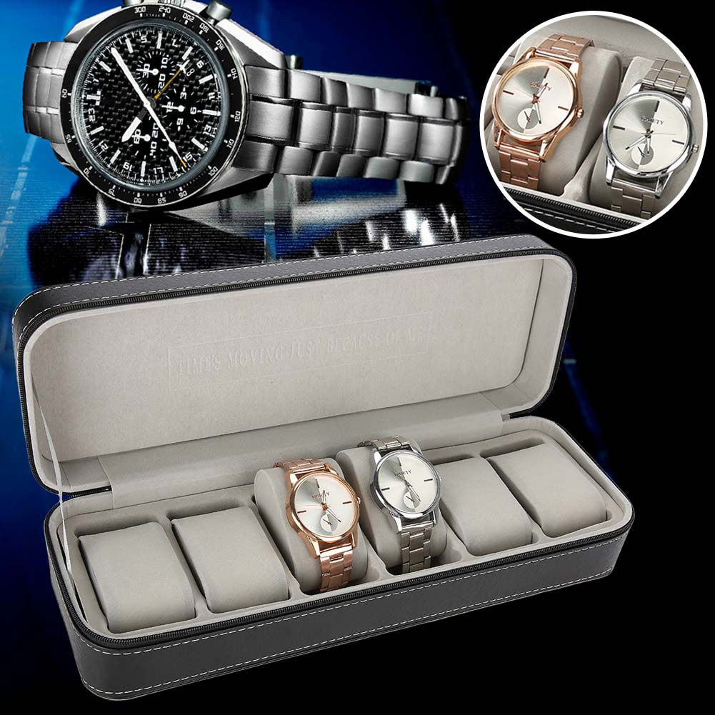 6 Slots Watch Box Jewelry Display Storage Wrist Watch Present Box Case