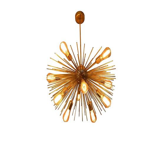 Brass Shiny Flush Mount Pendant Lighting - 10 Arms (Golden, Standard Size)