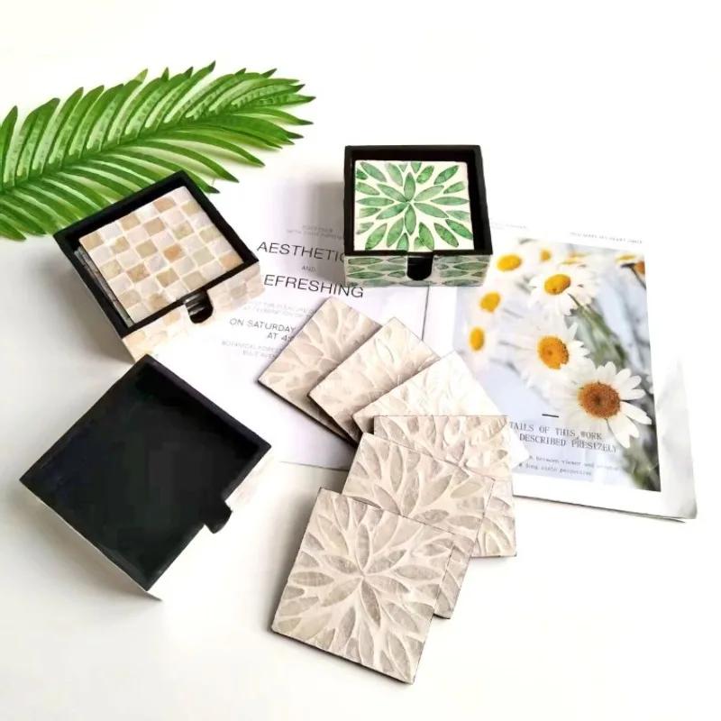 Handmade Shell Coaster Set Creative Colorful Insulation Placemat Light Luxury Natural Shell Tea Coaster Home Desktop Decoration