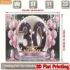 2D 30th Happy Birthday Photography Background, Purple Gold 30 Number Pink Balloon Party Decor Banner